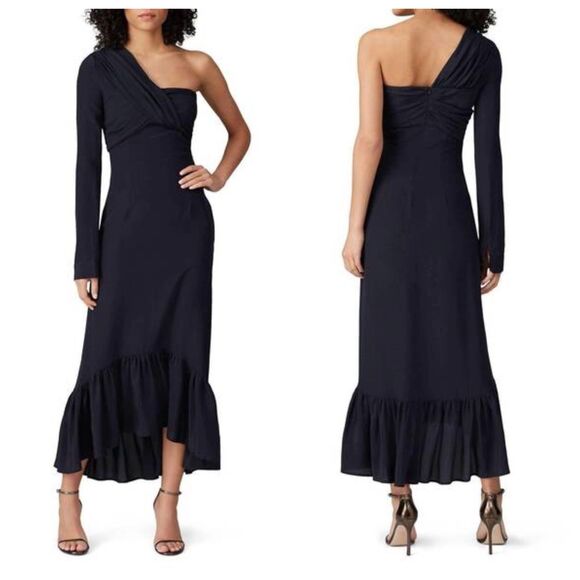 Rokh One Shoulder Midi Sheath Dress Navy Blue Size 40 US 8 - Picture 1 of 12